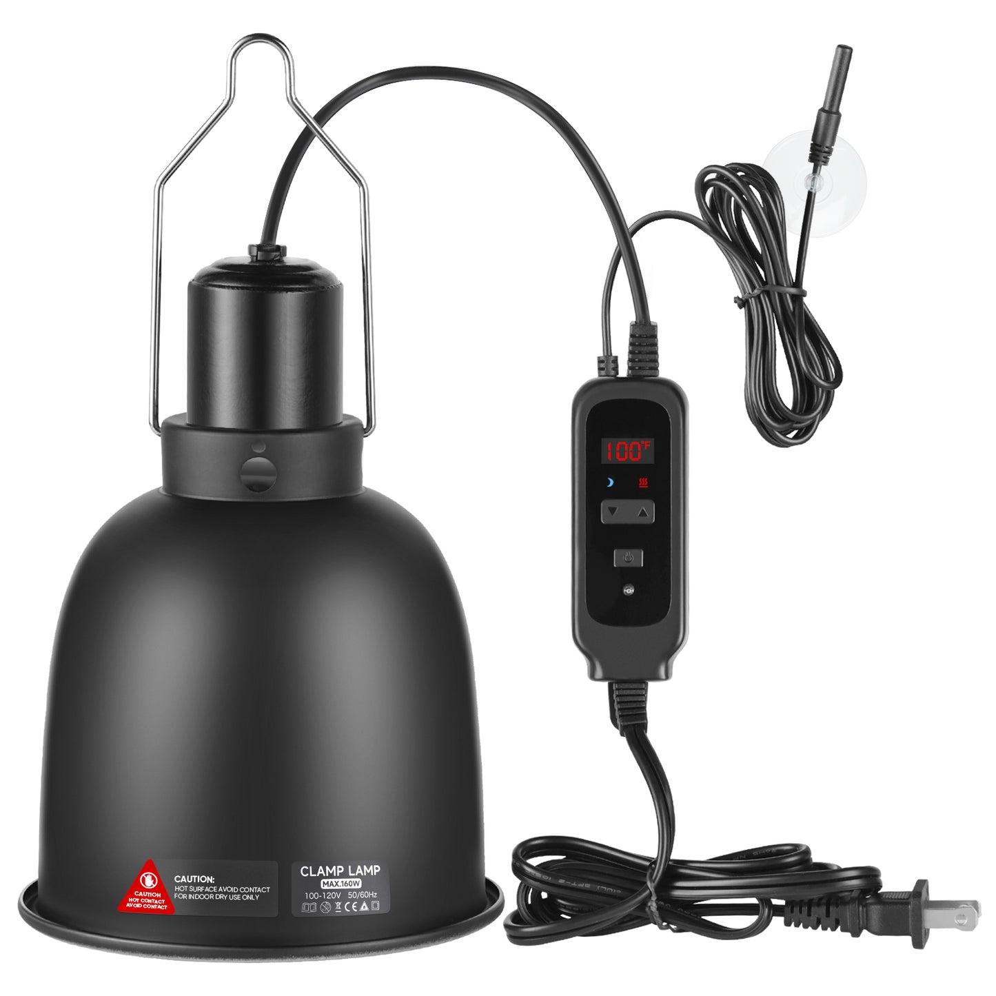 5.5 inch Reptile Heat Lamp with Thermostat, UVB Reptile Light Fixture with Dimming Thermostat, Deep Dome Reptile Lamp Fixture Max 100W for Bearded Dragon, Turtles, Snake and Lizard Terrarium