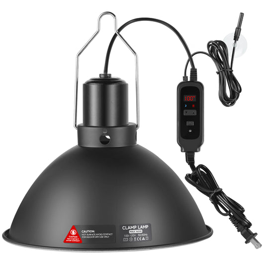 8.5 inch Reptile Heat Lamp with Thermostat, UVB Reptile Light Fixture with Dimming Thermostat, Deep Dome Reptile Lamp Fixture Max 150W for Bearded Dragon, Turtles, Snake and Lizard Terrarium