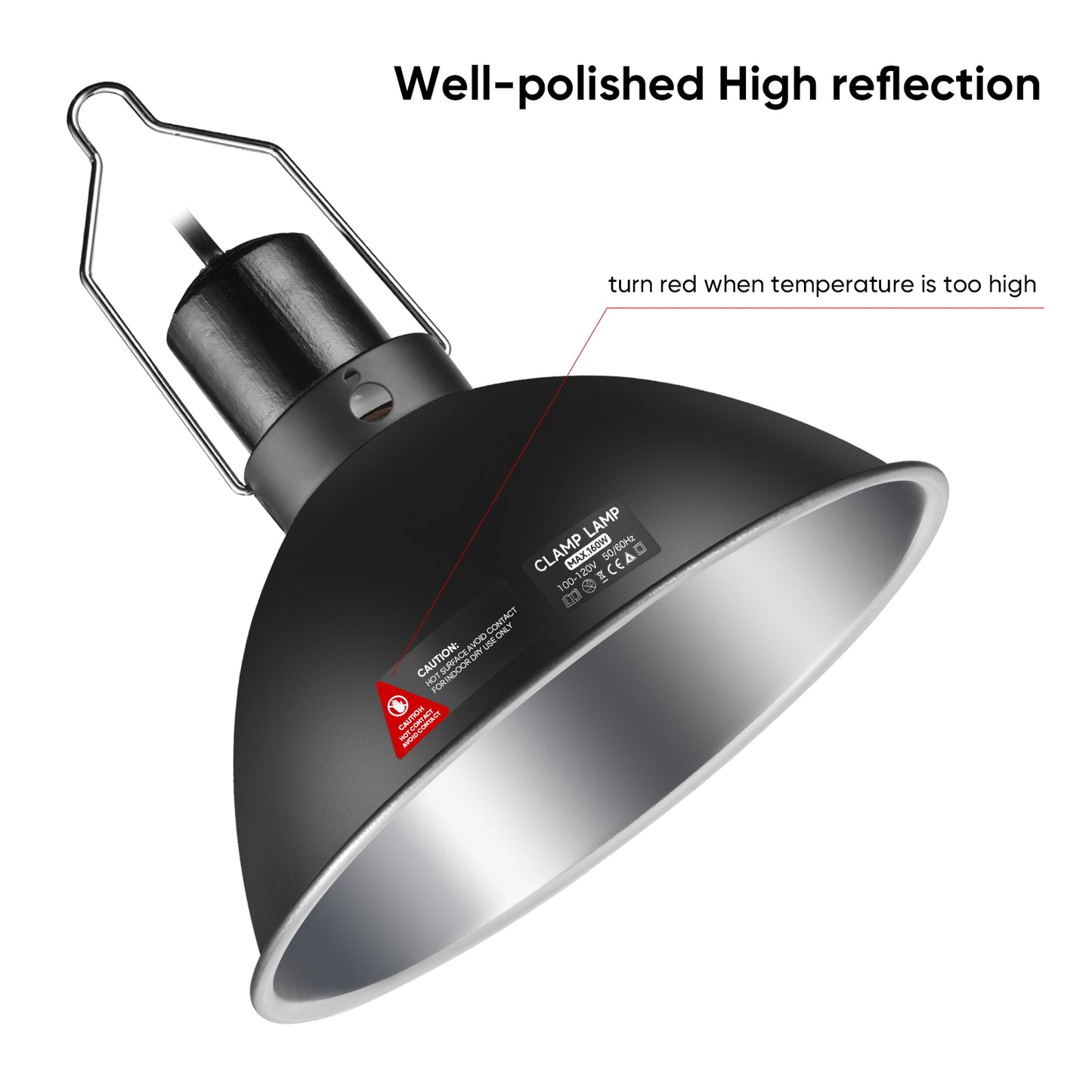 8.5 inch Reptile Heat Lamp with Thermostat, UVB Reptile Light Fixture with Dimming Thermostat, Deep Dome Reptile Lamp Fixture Max 150W for Bearded Dragon, Turtles, Snake and Lizard Terrarium