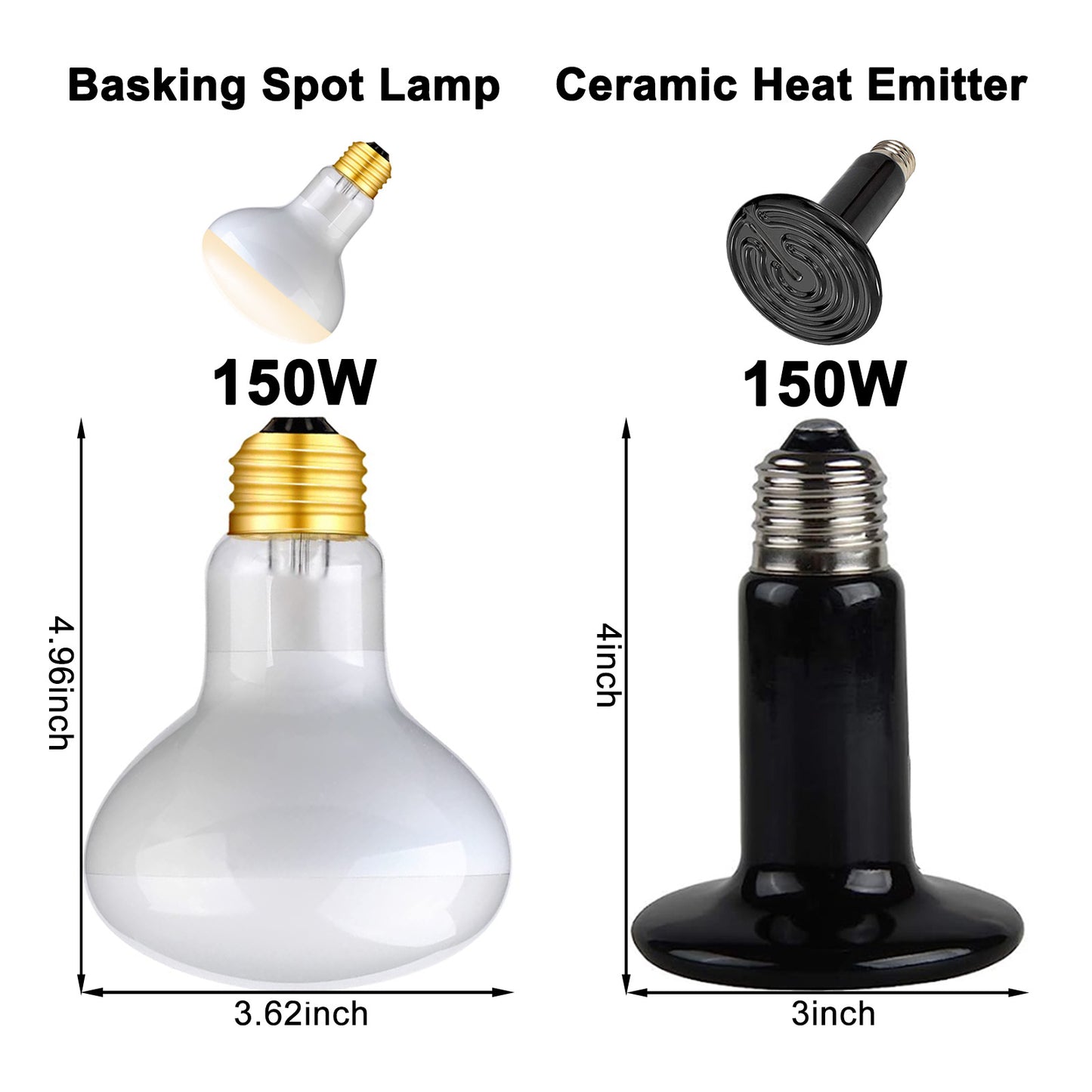 DXOPHIEX Dual Reptile Light Fixture,Reptile Heat Lamp Fixture with 150W Basking Bulb&Ceramic Heat Emitter,Double Dome Light Fixture Heat Lamp for Lizard,Gecko,Bearded Dragon,Tortoise,Snake,Chameleon