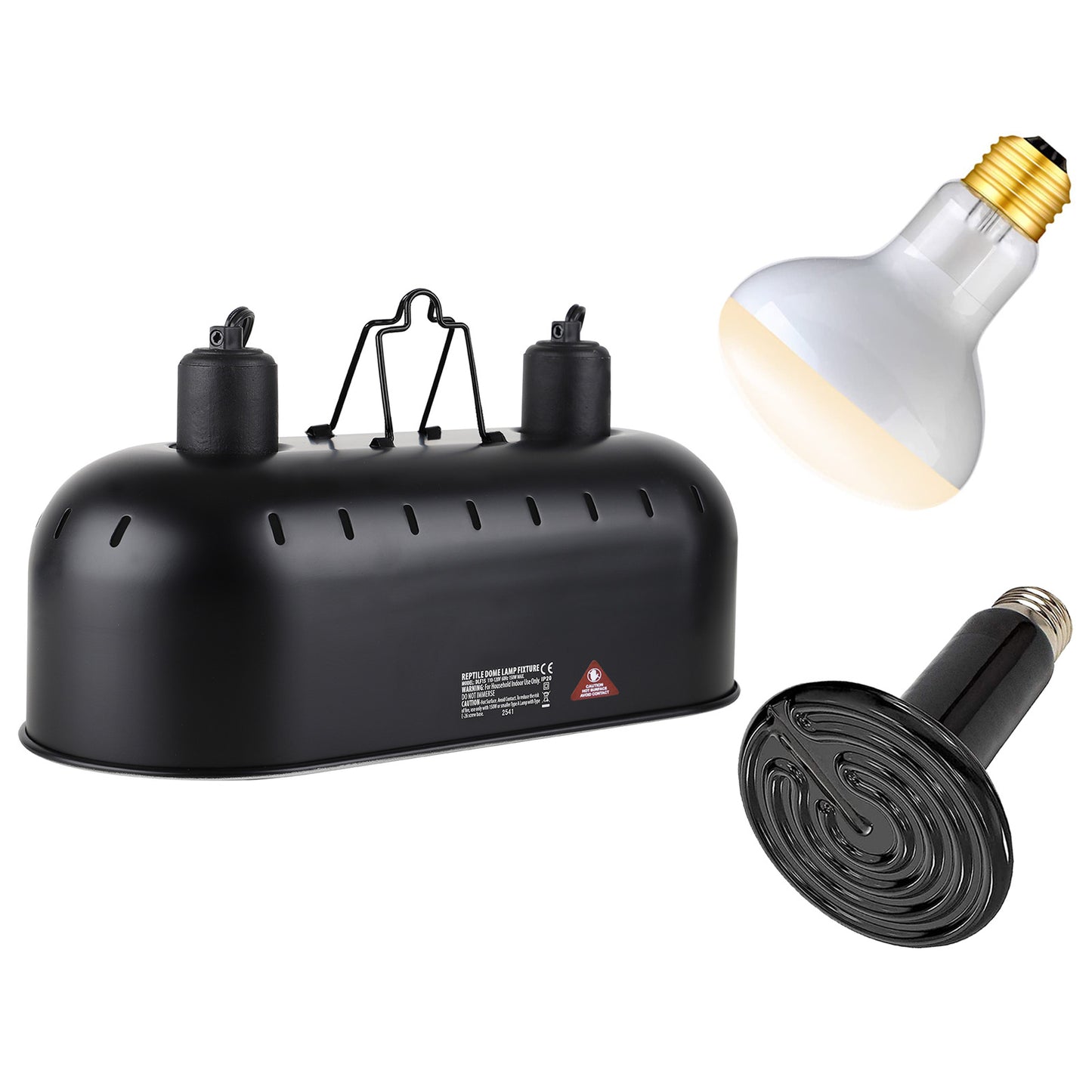 DXOPHIEX Dual Reptile Light Fixture,Reptile Heat Lamp Fixture with 150W Basking Bulb&Ceramic Heat Emitter,Double Dome Light Fixture Heat Lamp for Lizard,Gecko,Bearded Dragon,Tortoise,Snake,Chameleon