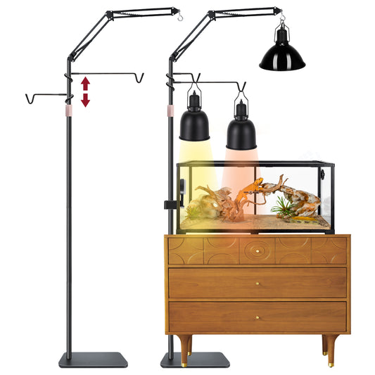 Reptile Heat Lamp Stand Reptile Light Stand,Tall Dual Reptile Lamp Stand (17.7 inch to 89.6inch) with 360°Adjustable Swing Arm,Reptile Lamp Holder with 2 Bracket Hooks and Tablet Floor Stand