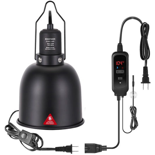 5.5 Inch Deep Dome Reptile Heat Lamp Fixture with Dimming Thermostat, Reptile Light Fixture Max 100W,Reptile Thermostat with Temperature Controller for Bearded Dragon,Turtles,Snake and Lizard Terrarium