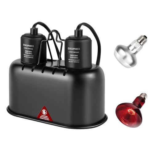 Nano Reptile Heat Lamp Fixture, Dual Reptile Light Fixture with 60W Basking Bulb&Infrared Heat Lamp, UVB Reptile Light Fixture Dual Dome Heat Lamp for Reptiles Terrarium