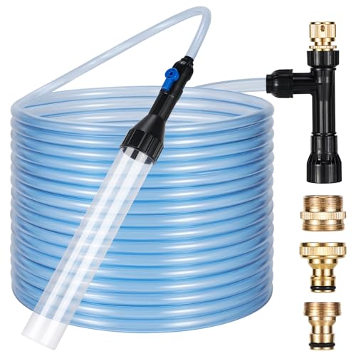 Gravel Vacuum for Aquarium Fish Tank Siphon Aquarium Water Changer with Three Metal Faucet Adapter and Long Hose 30 FT