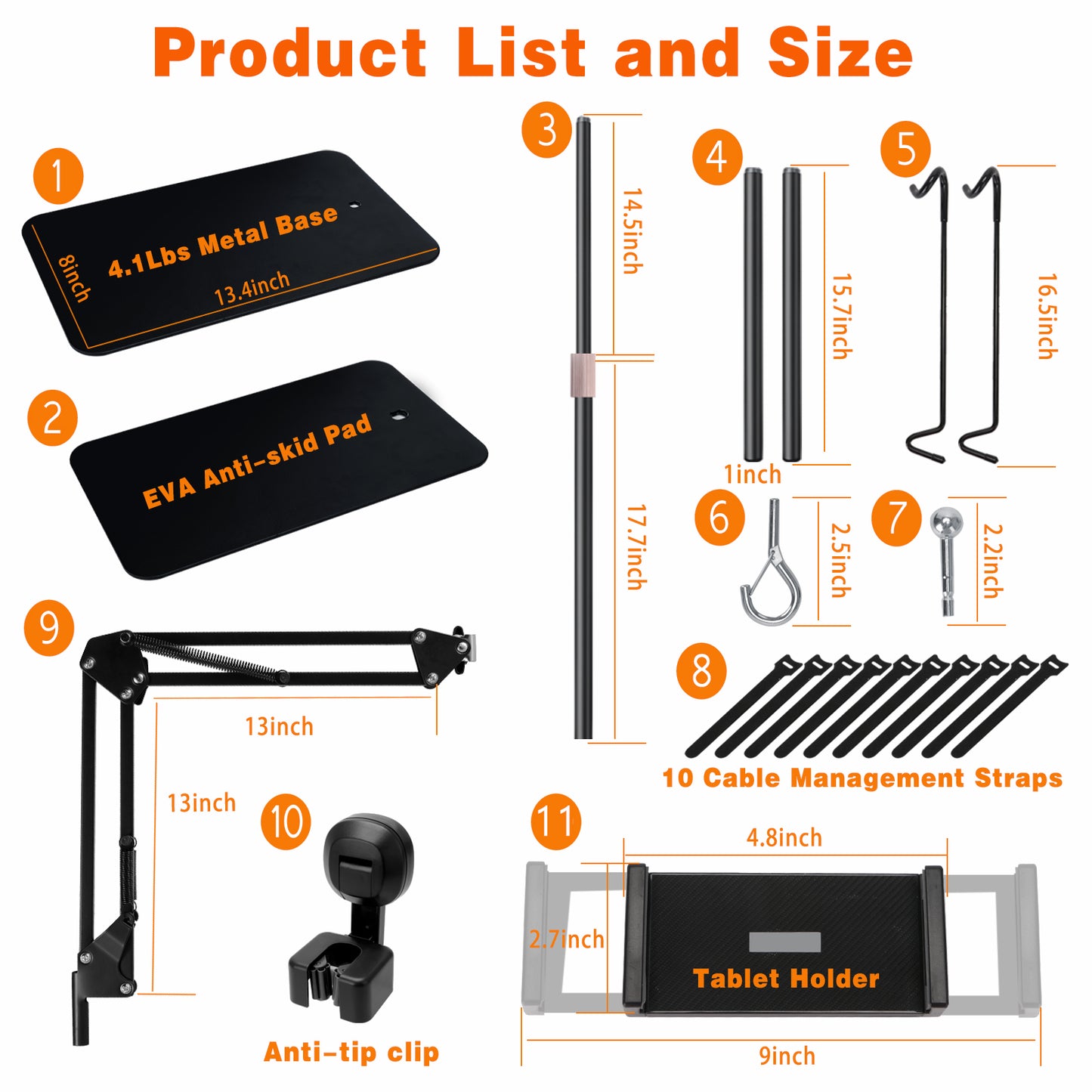 Reptile Heat Lamp Stand Reptile Light Stand,Tall Dual Reptile Lamp Stand (17.7 inch to 89.6inch) with 360°Adjustable Swing Arm,Reptile Lamp Holder with 2 Bracket Hooks and Tablet Floor Stand