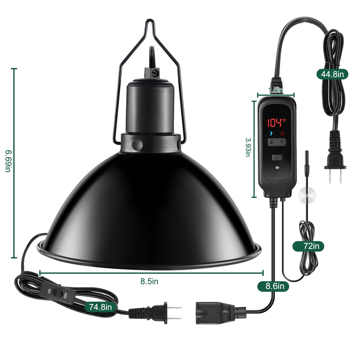 DXOPHIEX 8.5 Inch Reptile Heat Lamp Fixture with Dimming Thermostat,Reptile Light Fixture Max 150W,PID Inverter Thermostat with Temperature Controller for Bearded Dragon,Turtles,Snake,Lizard and Gecko