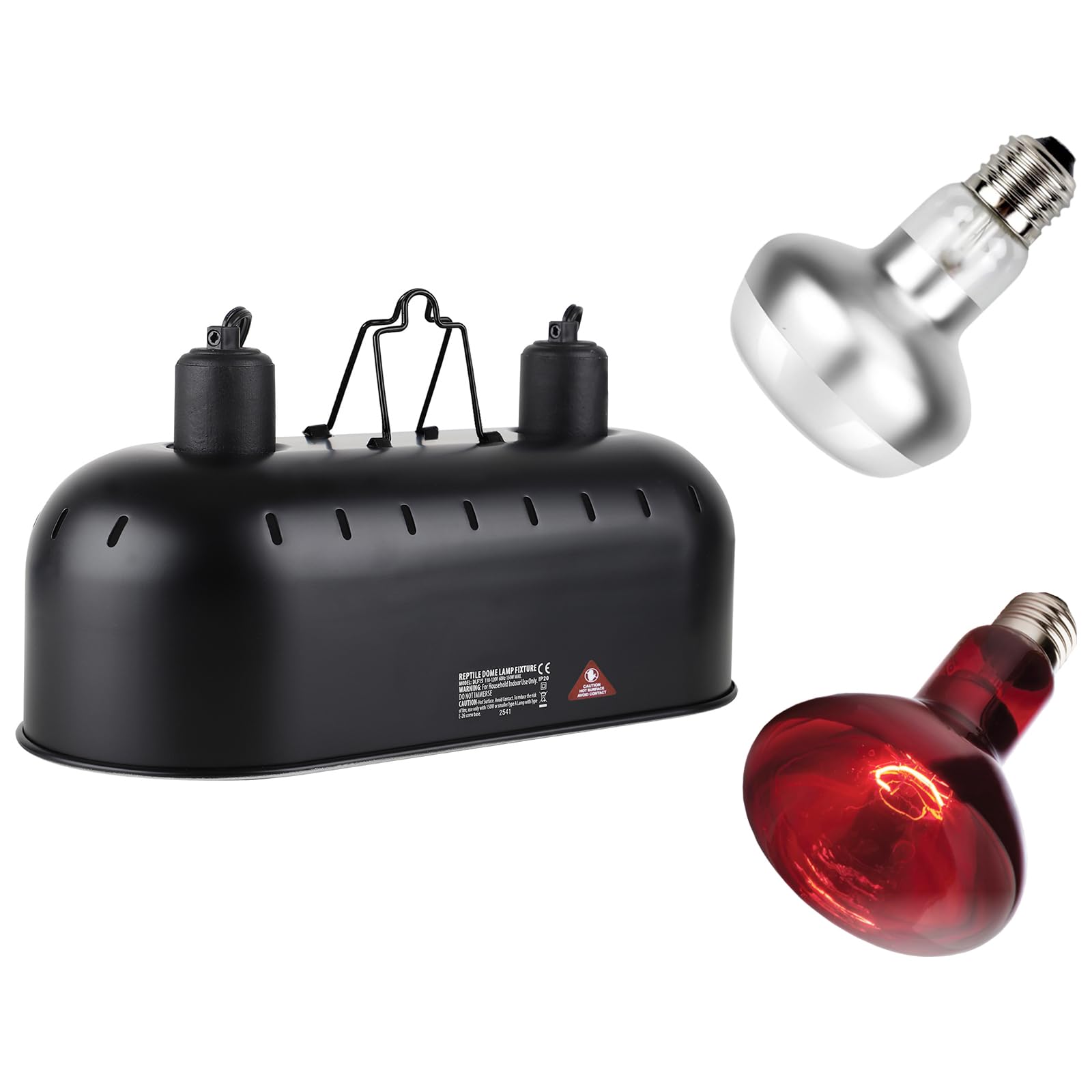 15inch Dual Reptile Light Fixture, Max 150W Dual Dome Reptile Heat