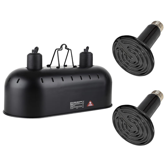 15inch Dual Reptile Light Fixture, Max 150W Reptile Heat Lamp Fixture with 2PCS 150W Ceramic Heat Emitter, Double Dome UVB Reptile Light Fixture