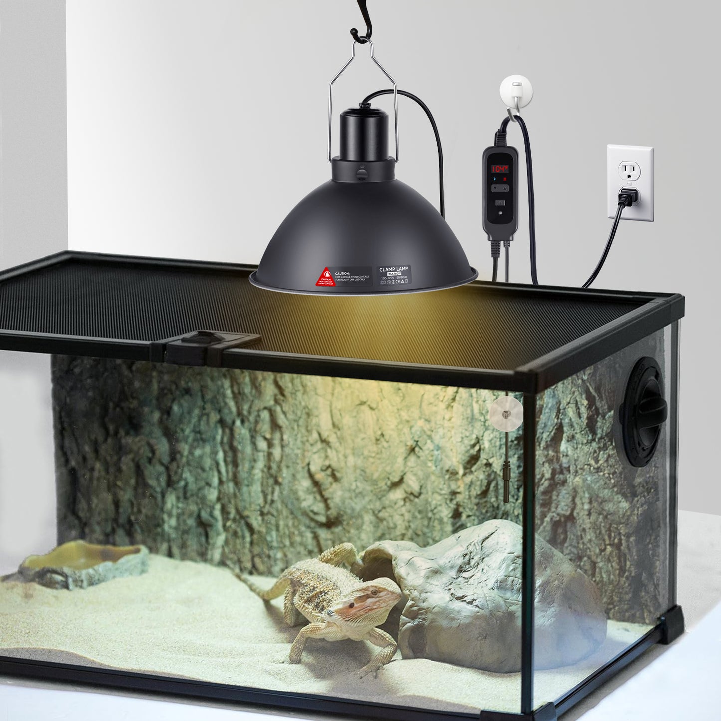 8.5 inch Reptile Heat Lamp with Thermostat, UVB Reptile Light Fixture with Dimming Thermostat, Deep Dome Reptile Lamp Fixture Max 150W for Bearded Dragon, Turtles, Snake and Lizard Terrarium