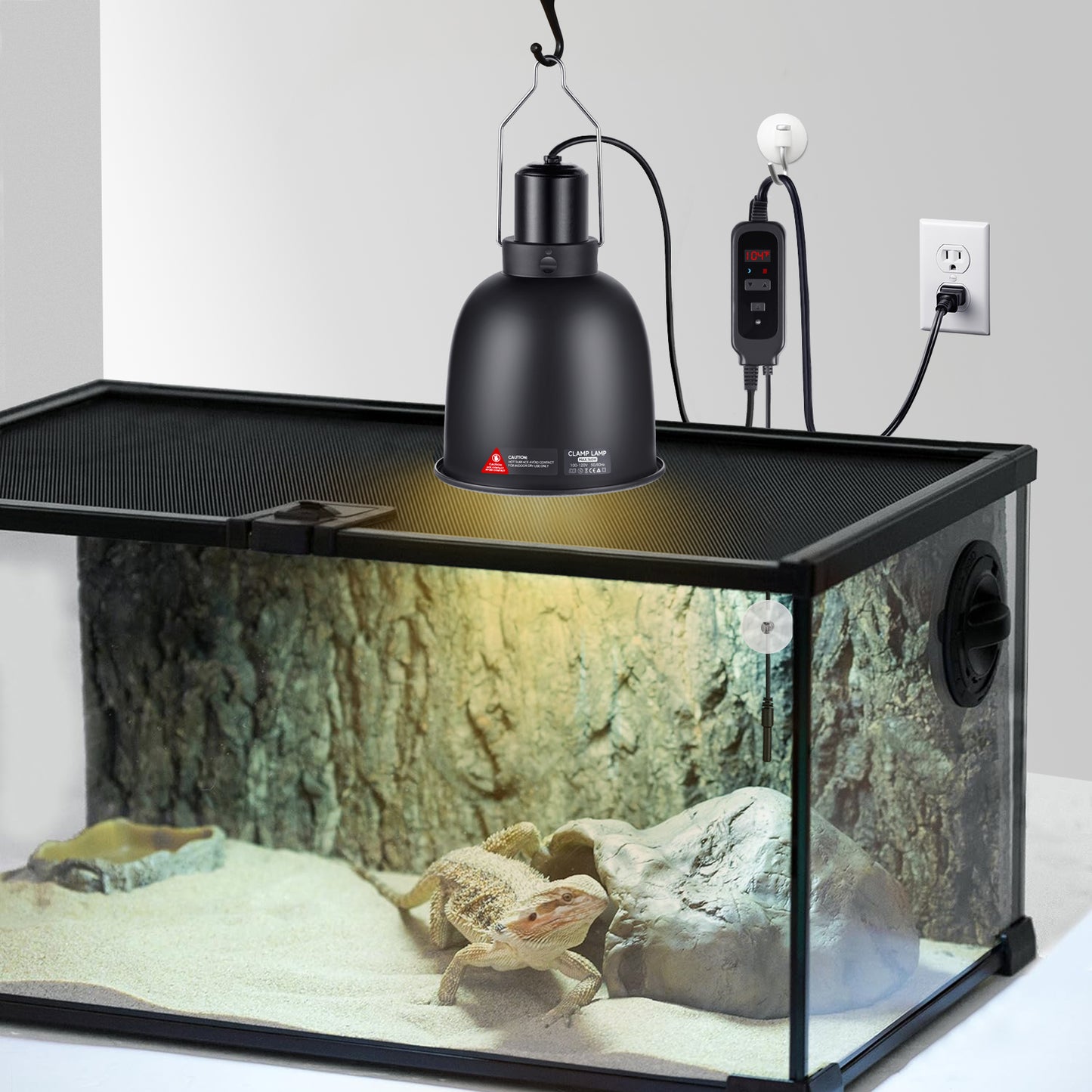 5.5 inch Reptile Heat Lamp with Thermostat, UVB Reptile Light Fixture with Dimming Thermostat, Deep Dome Reptile Lamp Fixture Max 100W for Bearded Dragon, Turtles, Snake and Lizard Terrarium