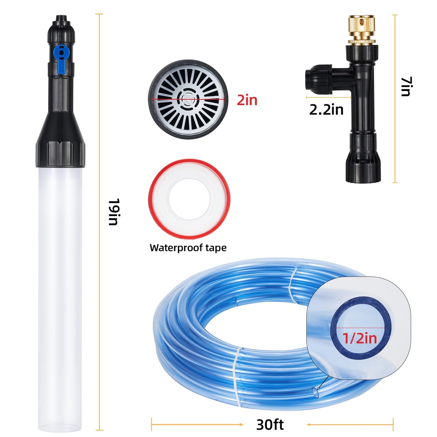 Gravel Vacuum for Aquarium Fish Tank Siphon Aquarium Water Changer with Three Metal Faucet Adapter and Long Hose 30 FT
