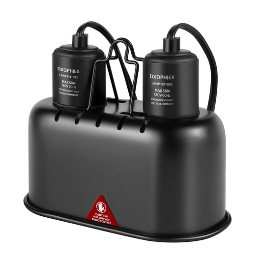 Nano Reptile Heat Lamp Fixture Max 40W Dual Reptile Light Fixture with Two Independent Switches, UVB Reptile Light Fixture Dual Dome Lamp for Reptiles Terrarium