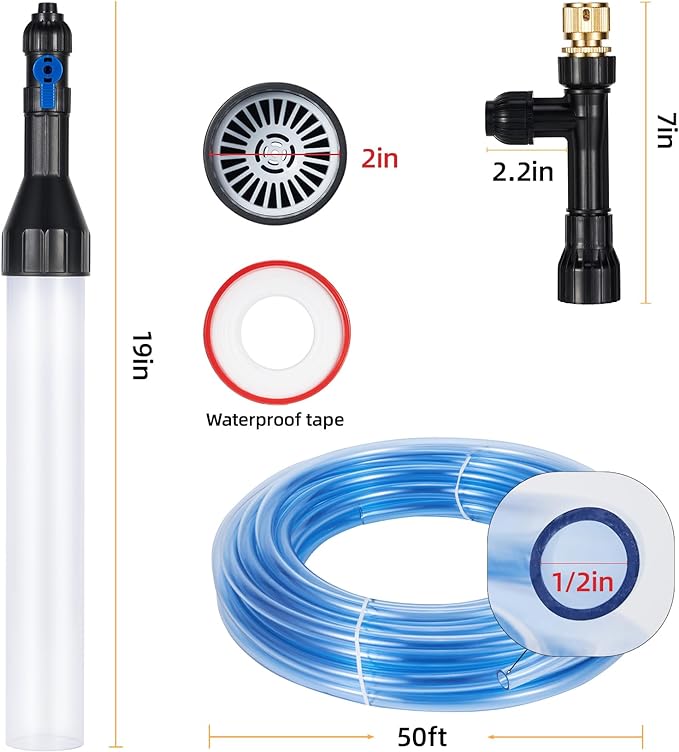 Gravel Vacuum for Aquarium Fish Tank Siphon Aquarium Water Changer with Three Metal Faucet Adapter and Long Hose 50 FT