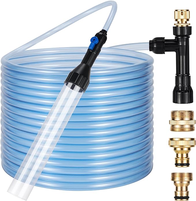 Gravel Vacuum for Aquarium Fish Tank Siphon Aquarium Water Changer with Three Metal Faucet Adapter and Long Hose 50 FT