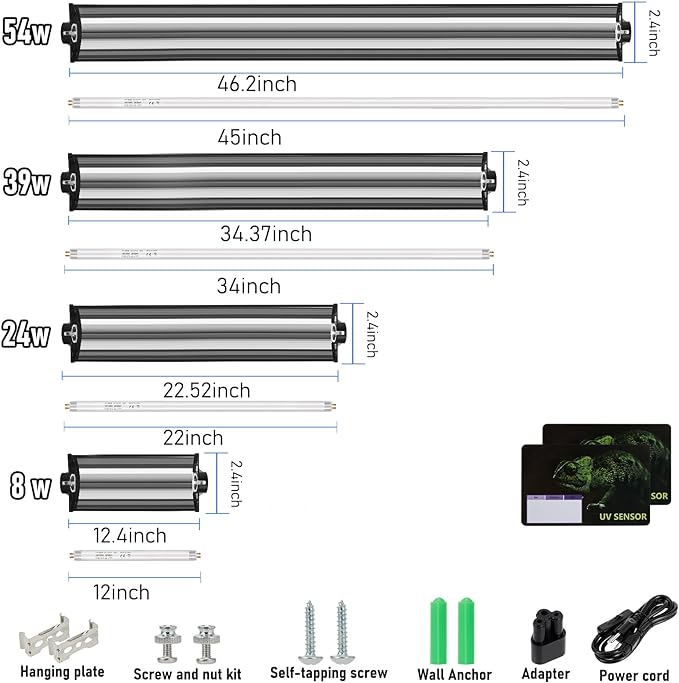 39W HO T5 UVB Reptile Light, Reptile UVB Light Fixture with Bulb, Reptile Light Fixture with 10.0 UVB Bulb Terrarium Light for Bearded Dragon Turtles Lizard and Snake