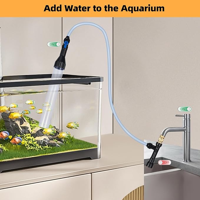 Gravel Vacuum for Aquarium Fish Tank Siphon Aquarium Water Changer with Three Metal Faucet Adapter and Long Hose 50 FT
