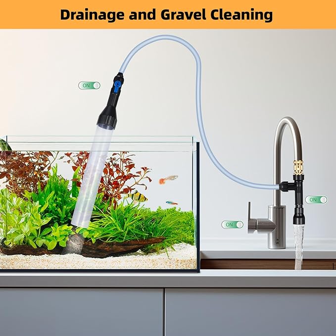 Gravel Vacuum for Aquarium Fish Tank Siphon Aquarium Water Changer with Three Metal Faucet Adapter and Long Hose 50 FT