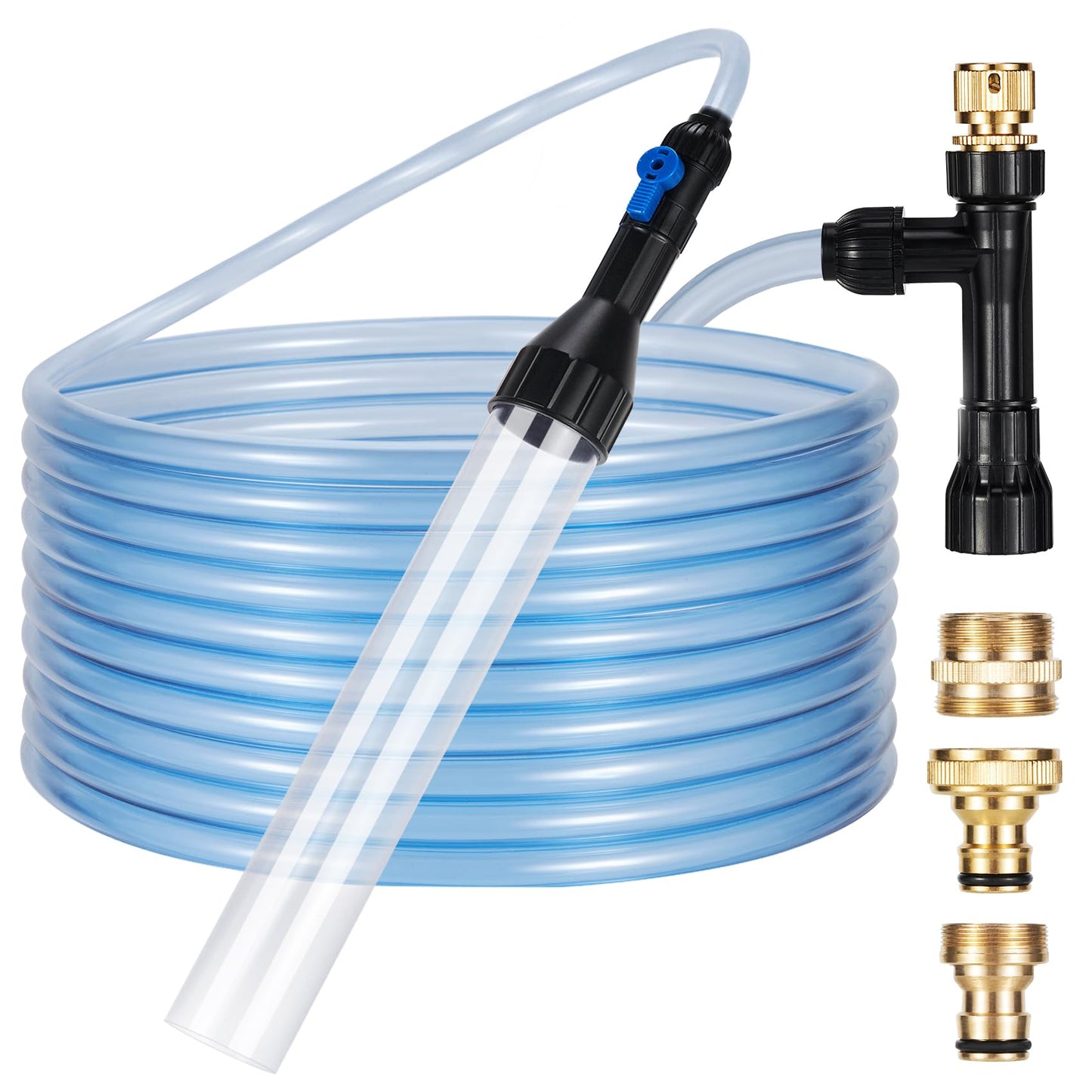 Gravel Vacuum for Aquarium Fish Tank Siphon Aquarium Water Changer with Three Metal Faucet Adapter and Long Hose 30 FT