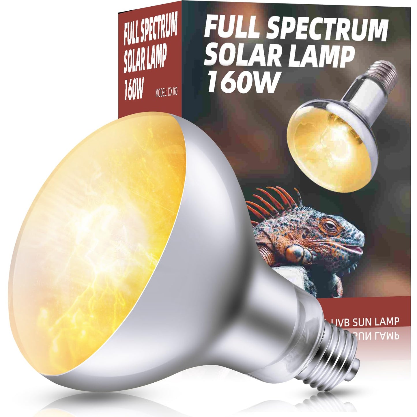 160W Reptile Heat Lamp Bulb Full Spectrum UVA UVB Reptile Light Bulb, Reptile Sun Lamp Basking Light for Bearded Dragon, Mercury Vapor Bulb for Reptiles and Amphibians