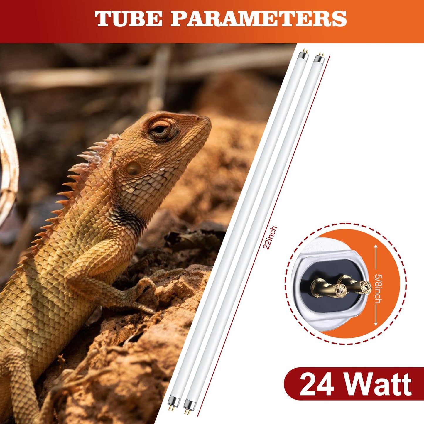 10.0 T5 UVB Reptile Light 2 Pack 24W Reptile UVB Bulb,UVA UVB Reptile Light Bulb,UVB Light for Reptiles for Bearded Dragon,Chameleon,Tortoises, Lizards and Turtles