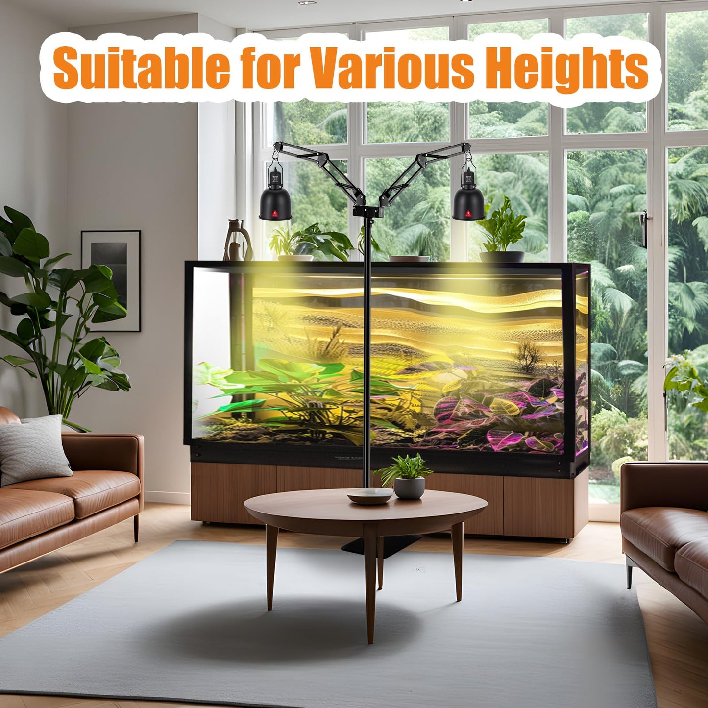 Dual Reptile Lamp Stand Reptile Light Stand with Two Flexible Brackets,Height Adjustable (15.7inch to 74.3inch) Reptile Heat Lamp Stand for Hanging Heat Lamp Holder and Light Fixture