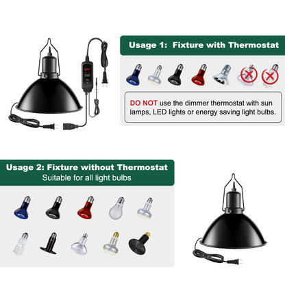 DXOPHIEX 8.5 Inch Reptile Heat Lamp Fixture with Dimming Thermostat,Reptile Light Fixture Max 150W,PID Inverter Thermostat with Temperature Controller for Bearded Dragon,Turtles,Snake,Lizard and Gecko