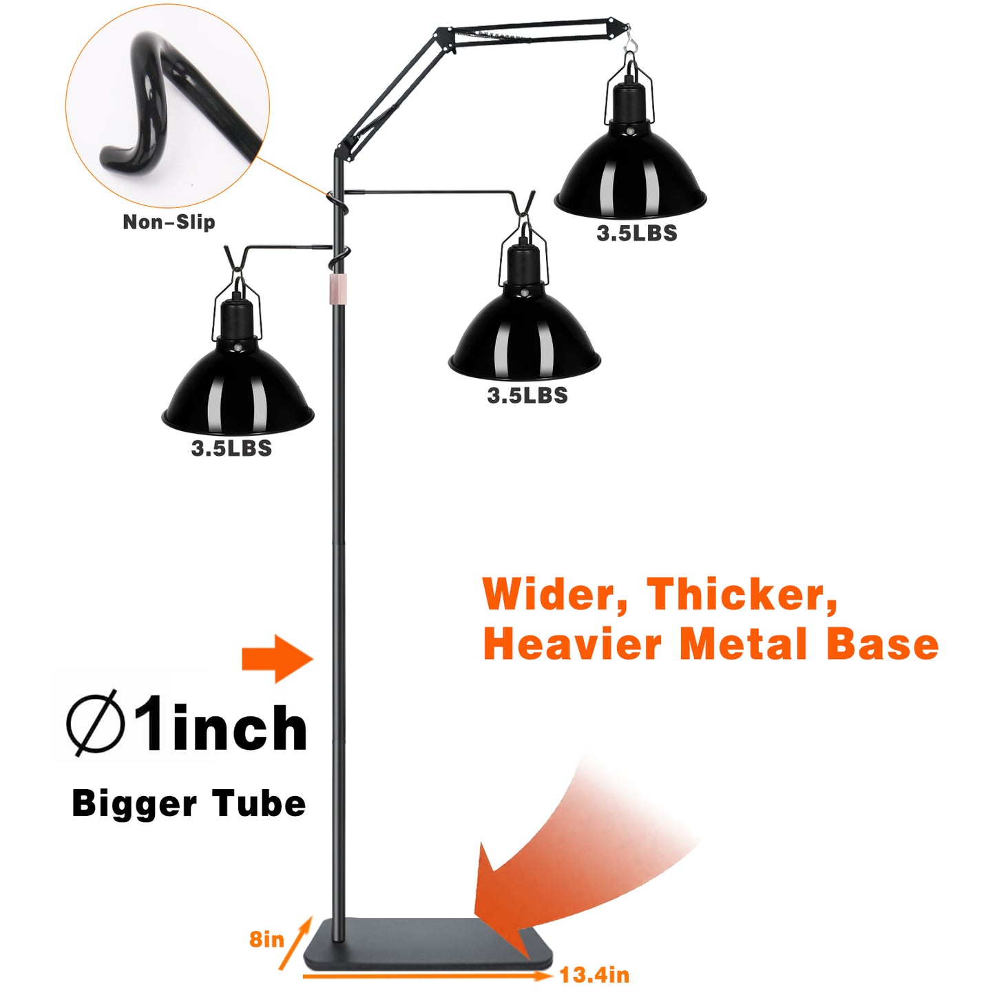 Reptile Heat Lamp Stand Reptile Light Stand,Tall Dual Reptile Lamp Stand (17.7 inch to 89.6inch) with 360°Adjustable Swing Arm,Reptile Lamp Holder with 2 Bracket Hooks and Tablet Floor Stand