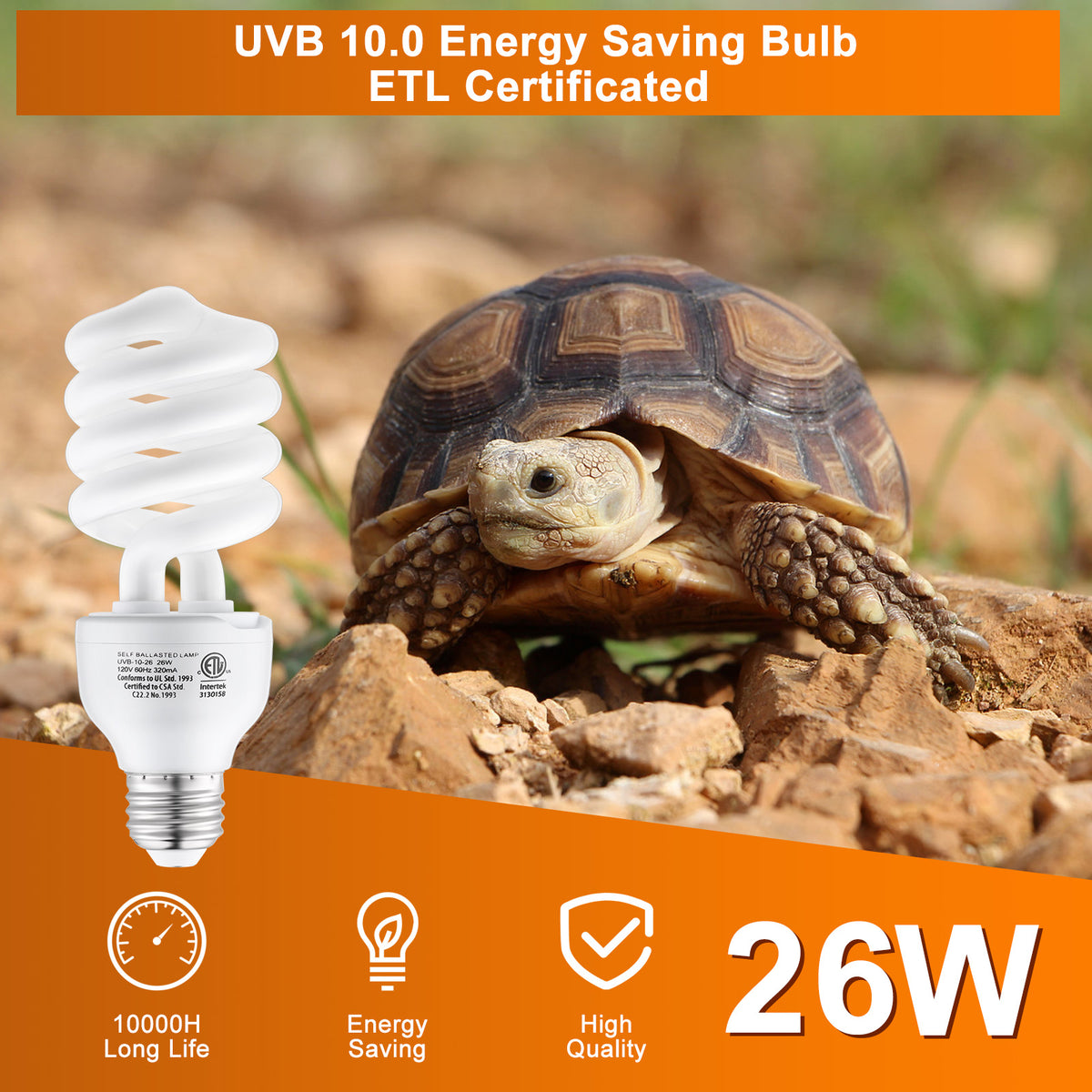 Bombilla UVB Para Reptiles – 26W, Luz Diurna Y Calor, Para Terrarios De Serpientes, Tortugas, Lagartos, Etc.