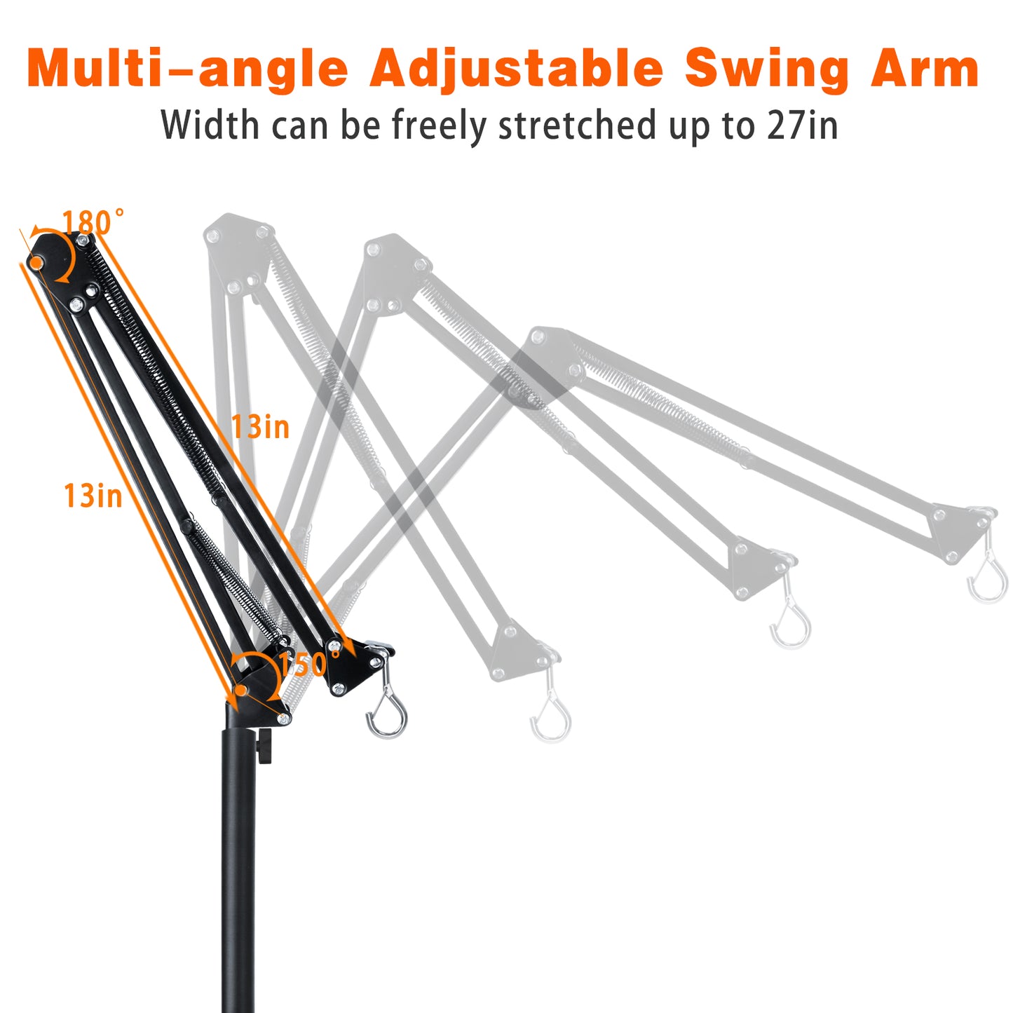 Reptile Heat Lamp Stand Reptile Light Stand,Tall Dual Reptile Lamp Stand (17.7 inch to 89.6inch) with 360°Adjustable Swing Arm,Reptile Lamp Holder with 2 Bracket Hooks and Tablet Floor Stand