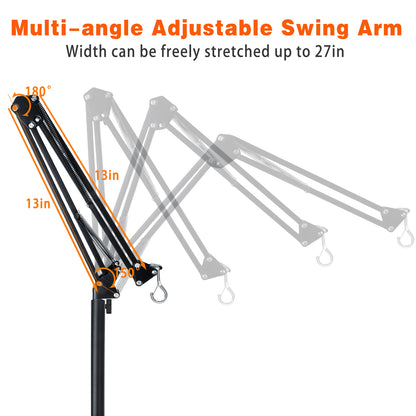 Reptile Heat Lamp Stand Reptile Light Stand,Tall Dual Reptile Lamp Stand (17.7 inch to 89.6inch) with 360°Adjustable Swing Arm,Reptile Lamp Holder with 2 Bracket Hooks and Tablet Floor Stand