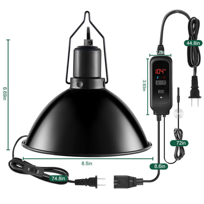 DXOPHIEX 8.5 Inch Reptile Heat Lamp Fixture with Dimming Thermostat,Reptile Light Fixture Max 150W,PID Inverter Thermostat with Temperature Controller for Bearded Dragon,Turtles,Snake,Lizard and Gecko
