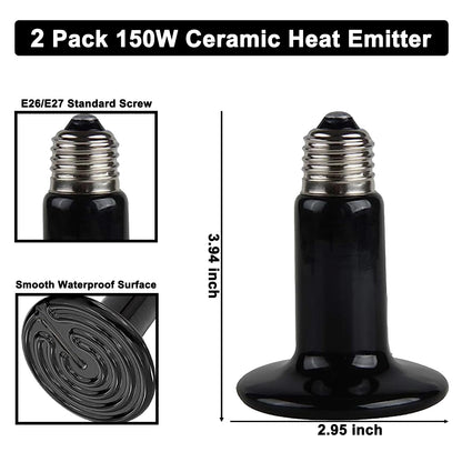 15inch Dual Reptile Light Fixture, Max 150W Reptile Heat Lamp Fixture with 2PCS 150W Ceramic Heat Emitter, Double Dome UVB Reptile Light Fixture