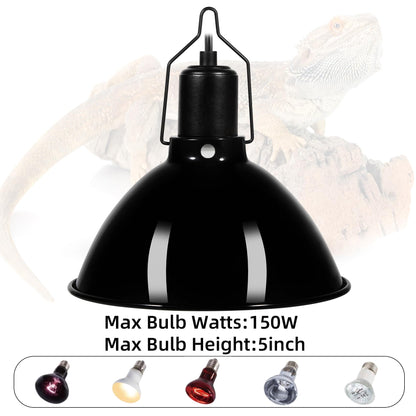 8.5inch Dome Reptile Heat Lamp Reptile Light Fixture UVB Reptile Light Fixture Max 150W for Bearded Dragon, Turtles, Snake and Lizard Terrarium