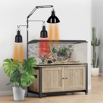 Reptile Heat Lamp Stand Reptile Light Stand,Tall Dual Reptile Lamp Stand (17.7 inch to 89.6inch) with 360°Adjustable Swing Arm,Reptile Lamp Holder with 2 Bracket Hooks and Tablet Floor Stand