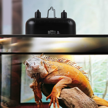 15inch Dual Reptile Light Fixture, Max 150W Dual Reptile Heat Lamp Fixture with 100W UVA UVB Sun Lamp&Ceramic Heat Emitter,Double Dome Lamp Fixture
