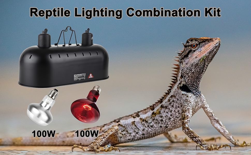 15inch Dual Reptile Light Fixture, Max 150W Dual Dome Reptile Heat